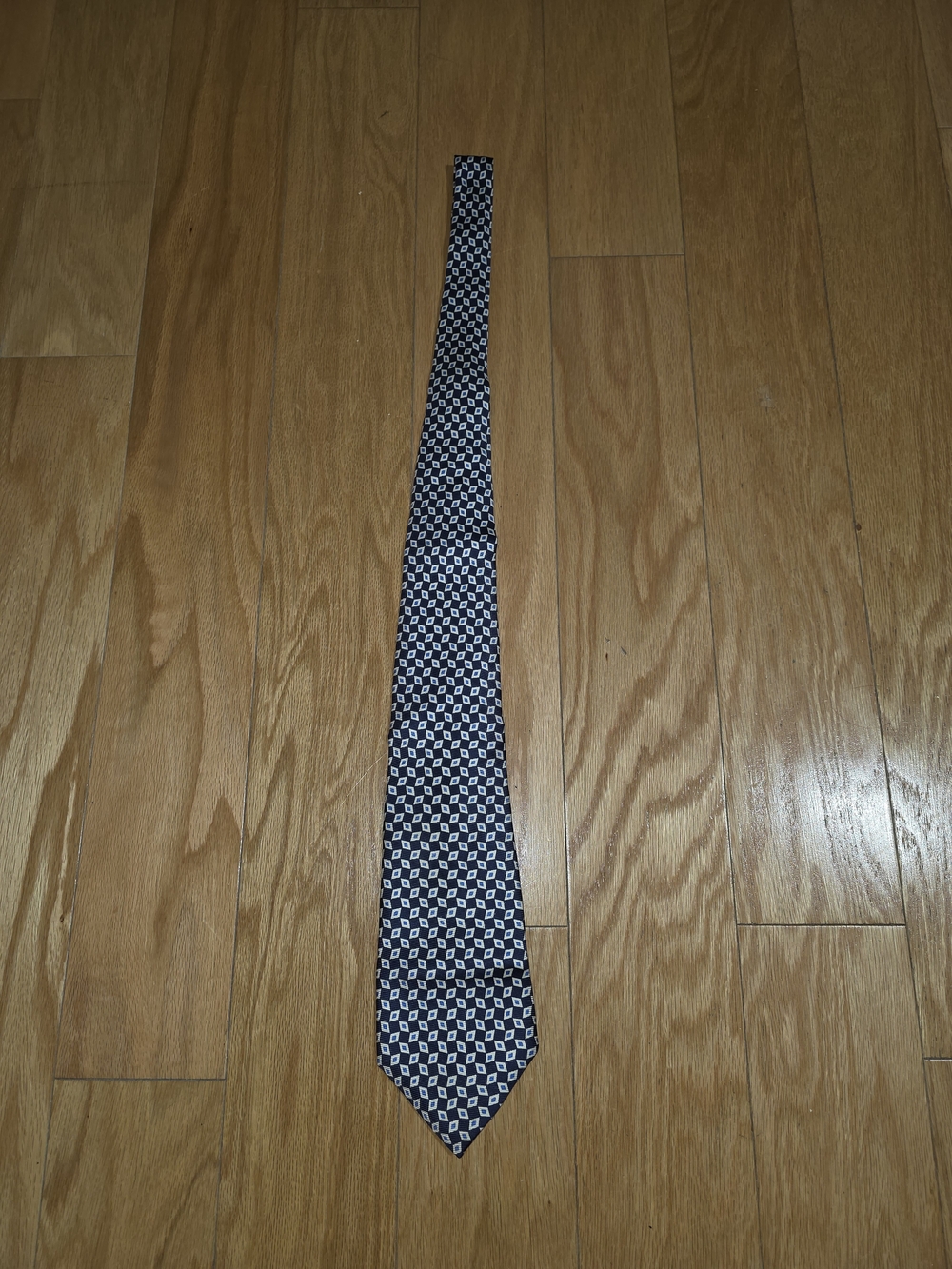 Polo by Ralph Lauren Navy and White Geometric Silk Tie 4"